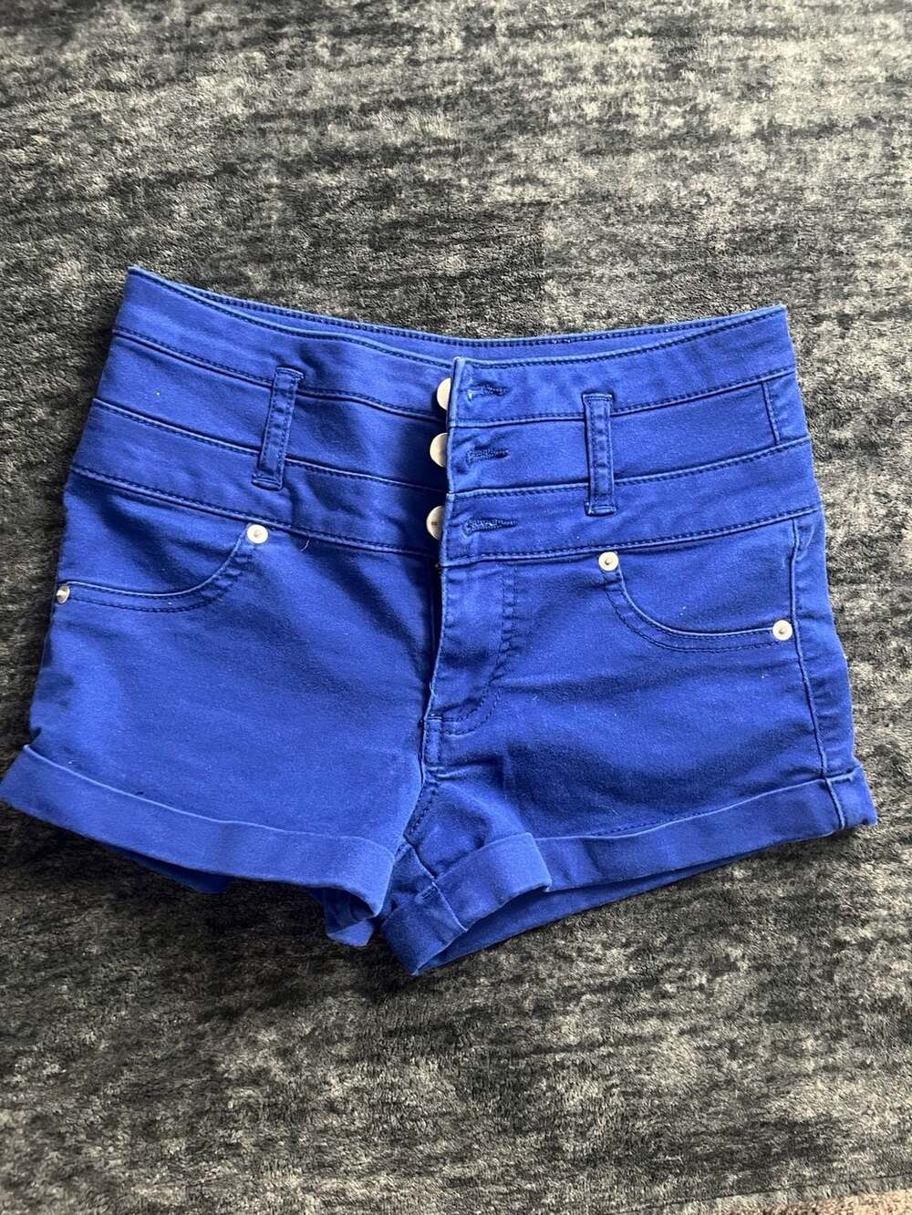 Tinseltown High Rise Denim Shorts Size 2 Blue Cuffed Multi Button